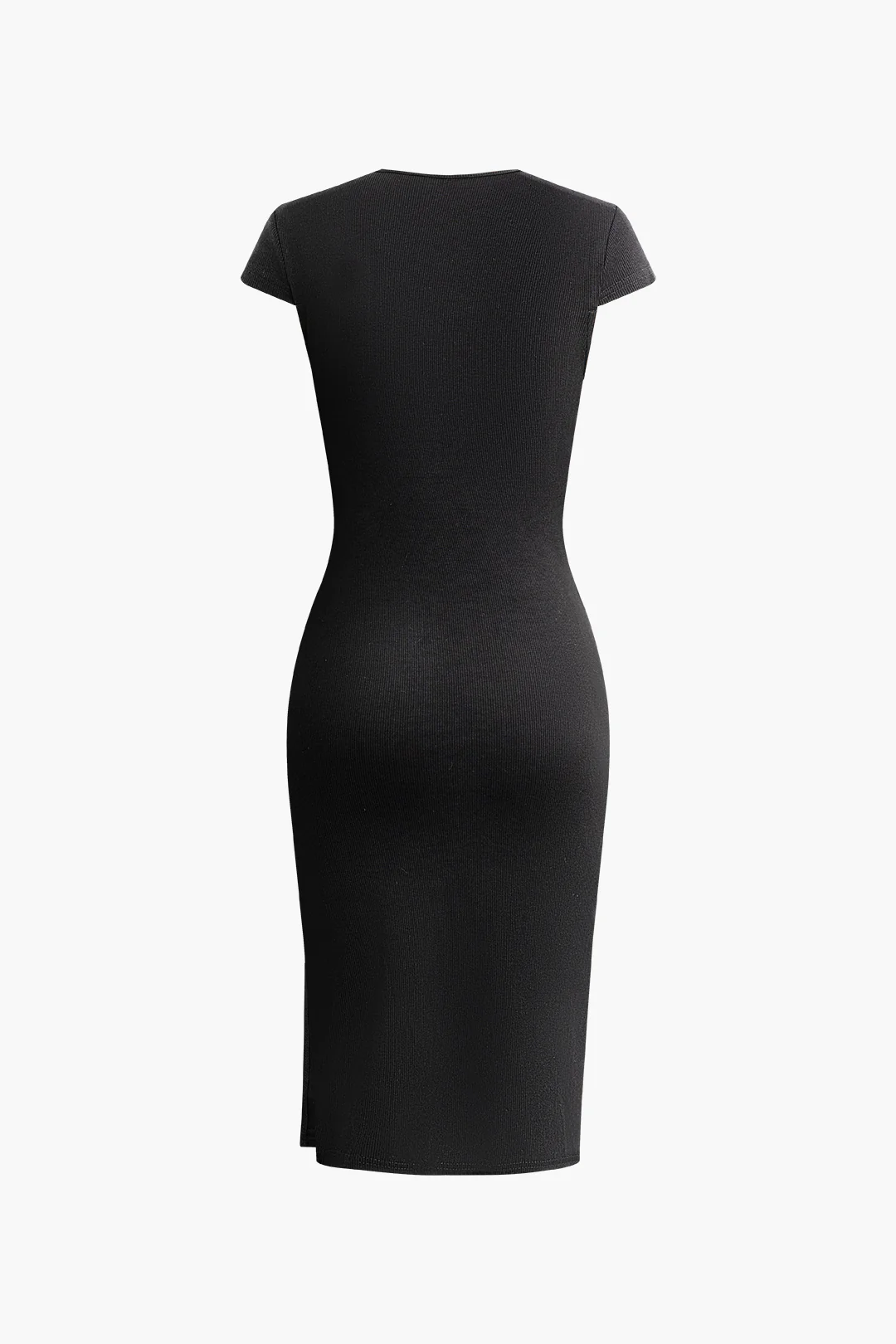 Round Neck Short Sleeve Slit Mini Dress - Weenar