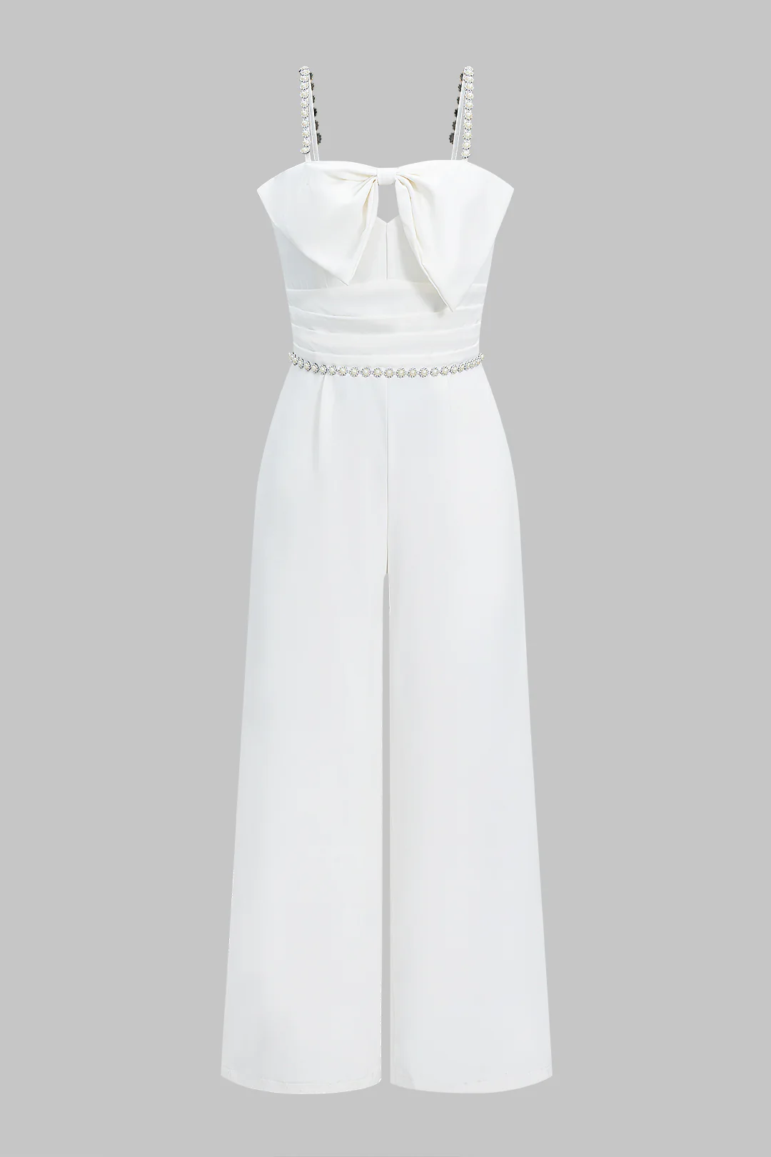 Pearl Decor Bow Slip Sleeveless Wide Leg Jumpsuit - Weenar