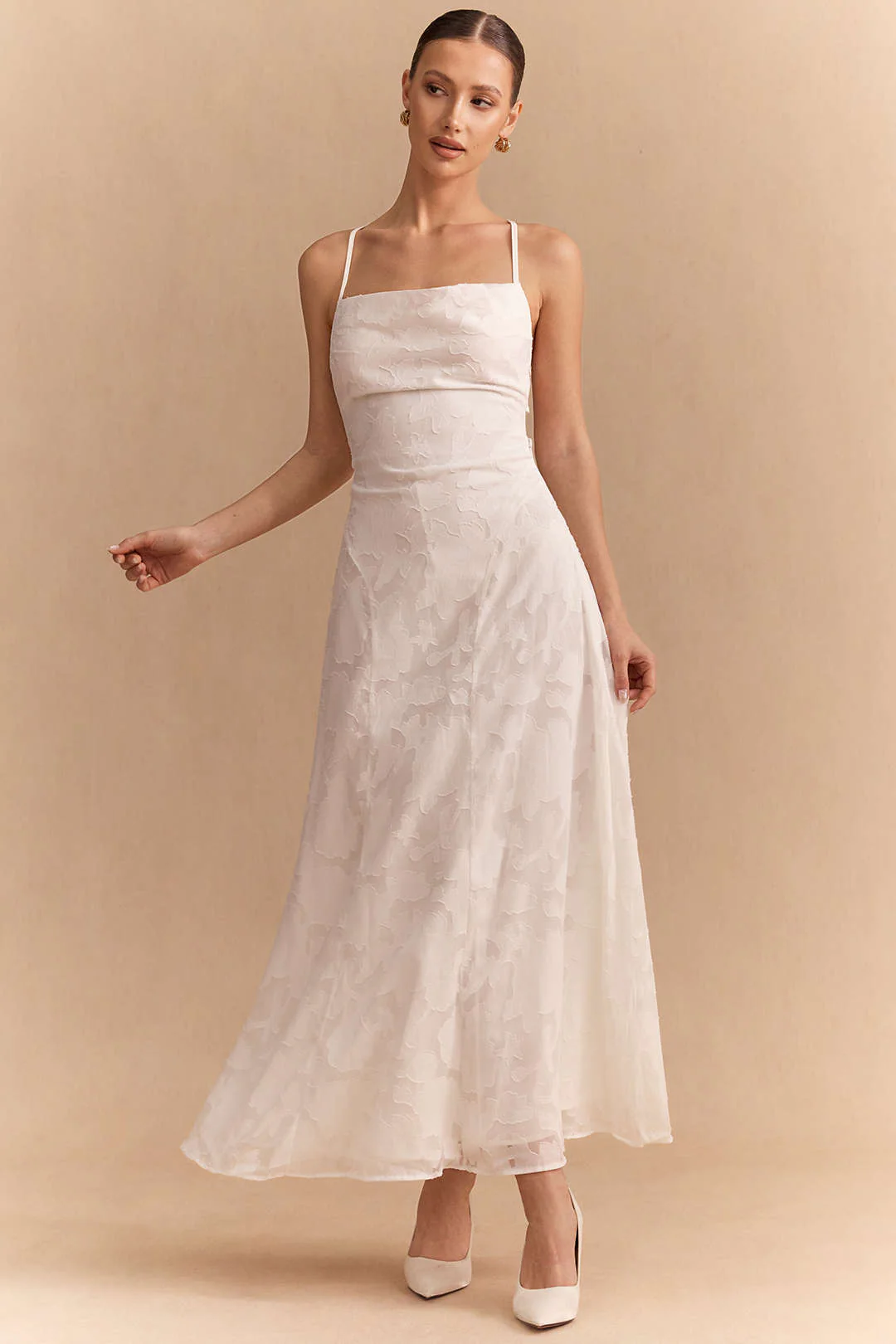 Jacquard Crossed Tie-Up Backless Sleeveless Maxi Dress - Weenar