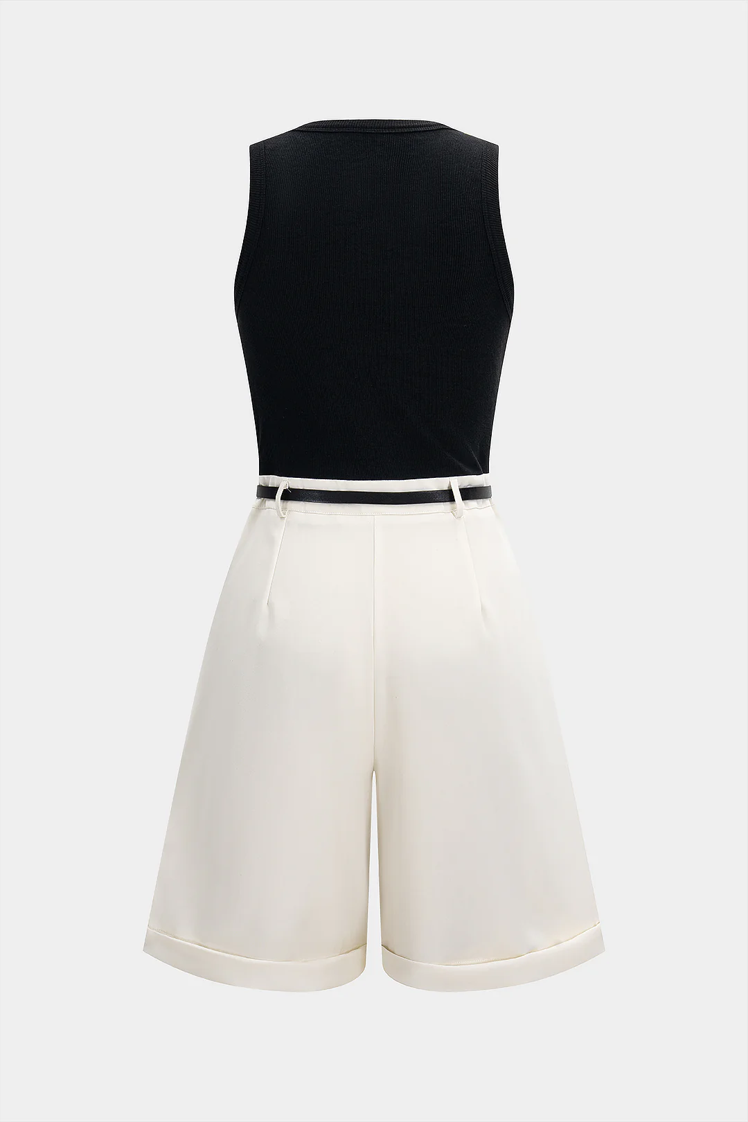 Contrast Patchwork Belted Sleeveless Romper - Weenar