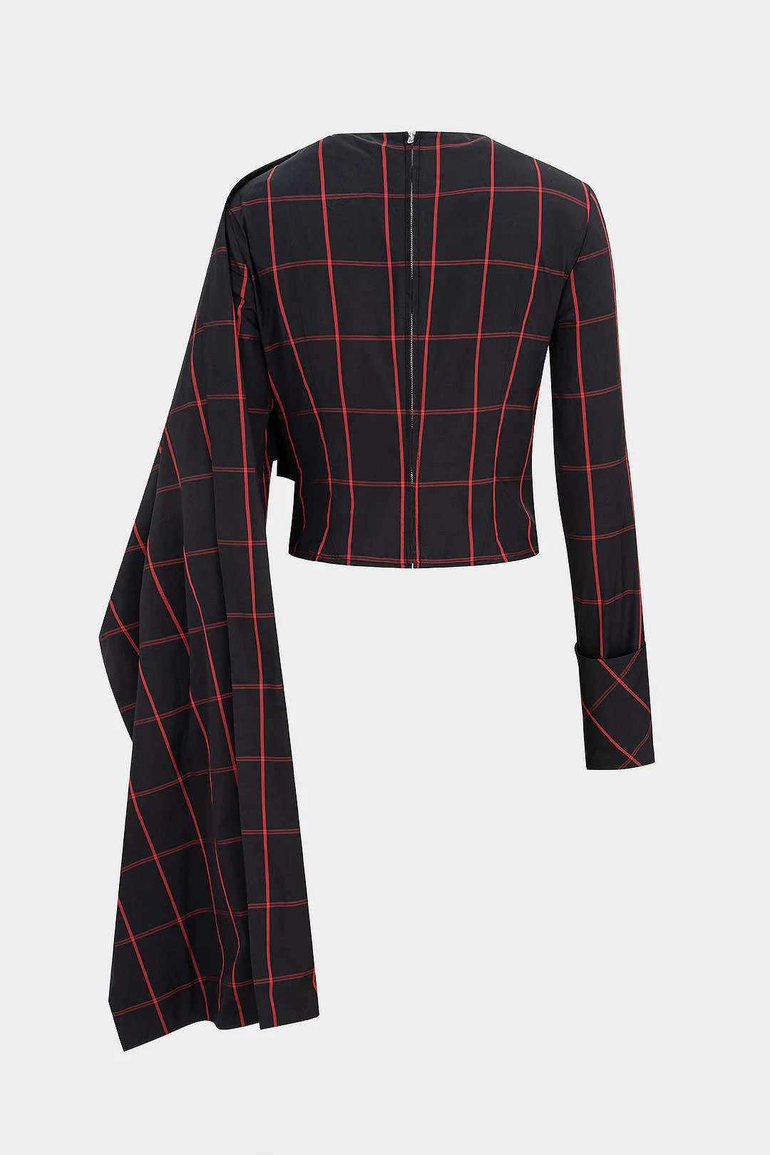 Plaid Print Wrap Long-Sleeve Top - Weenar
