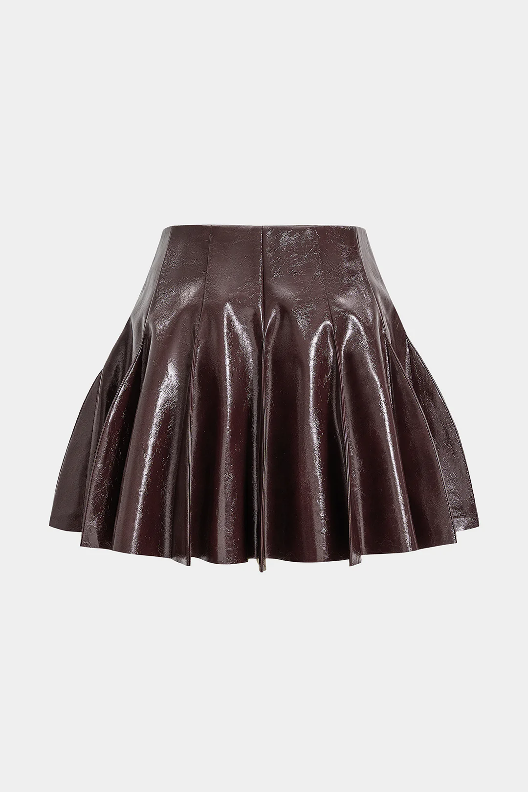 Faux Leather Pleated Stitching Detail Skirt - Weenar