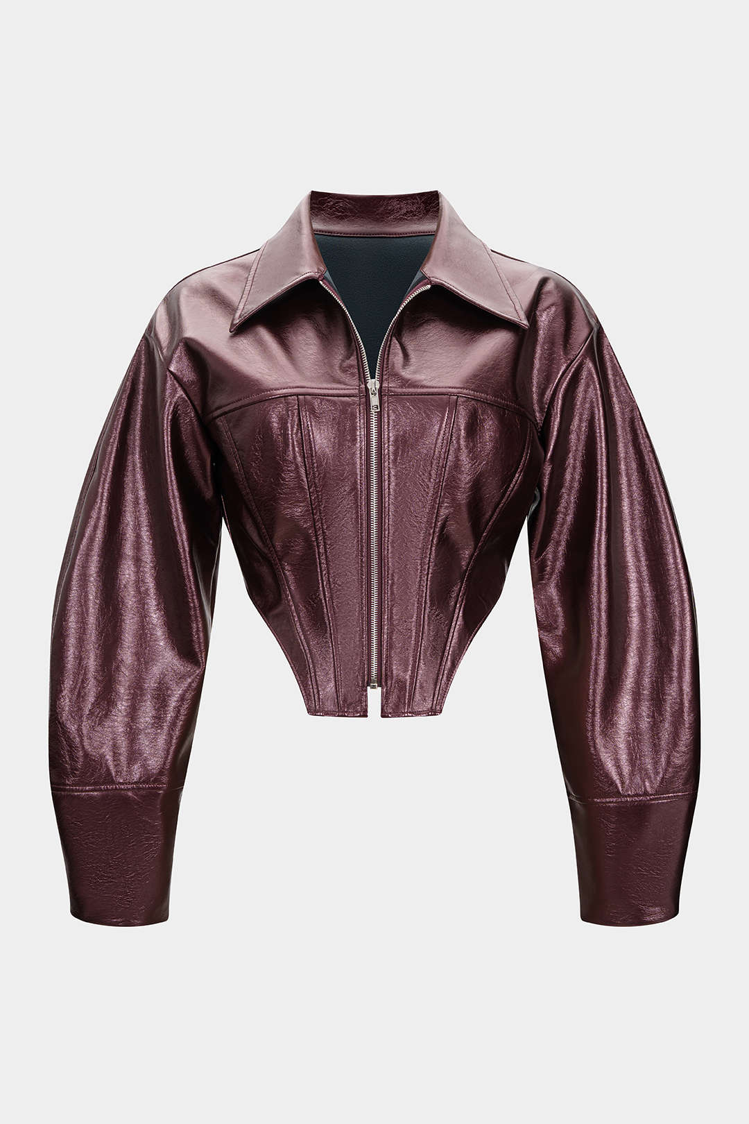 Faux Leather Zipper Corset Jacket - Weenar