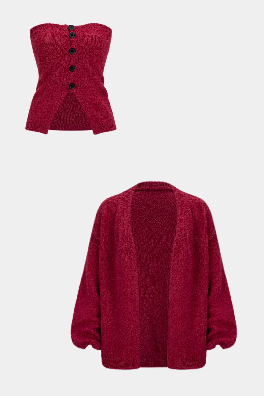 Knit Button Tube Top And Cardigan Set - Weenar