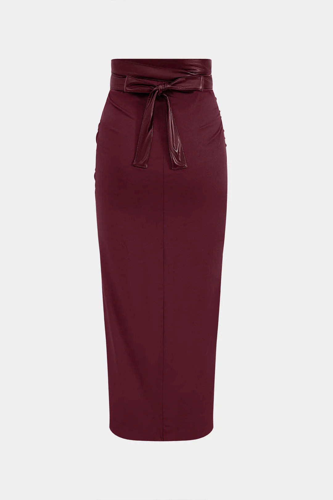 Faux Leather Patchwork Ruched Skirt - Weenar