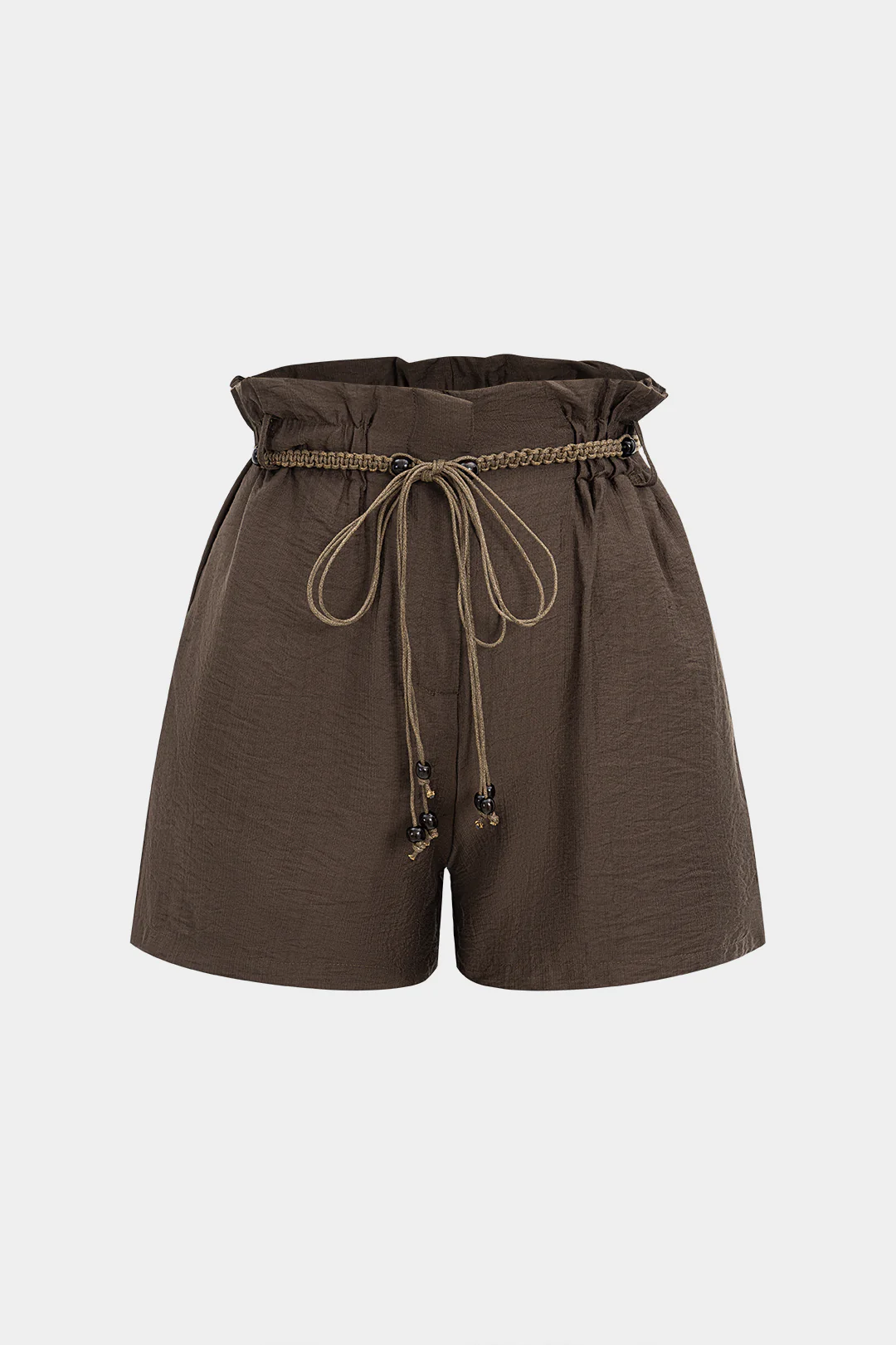 Solid Ruched Belted Shorts - Weenar