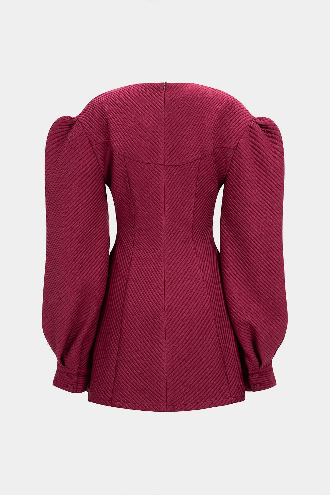 Ruched Zipper Button Puff Long Sleeve Mini Dress - Weenar