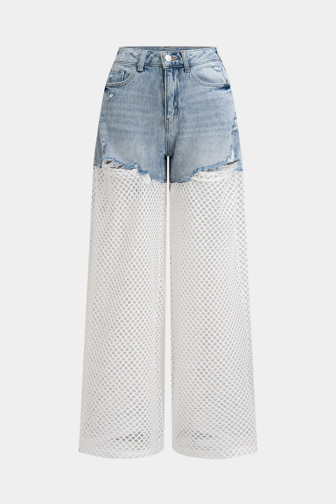Denim Cut Out Patchwork Wide Leg Jeans - Weenar