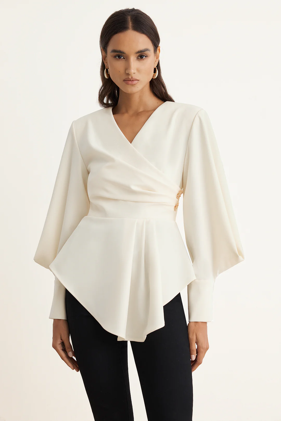 Asymmetrical Zipper Ruched Long-Sleeve Shirt - Weenar