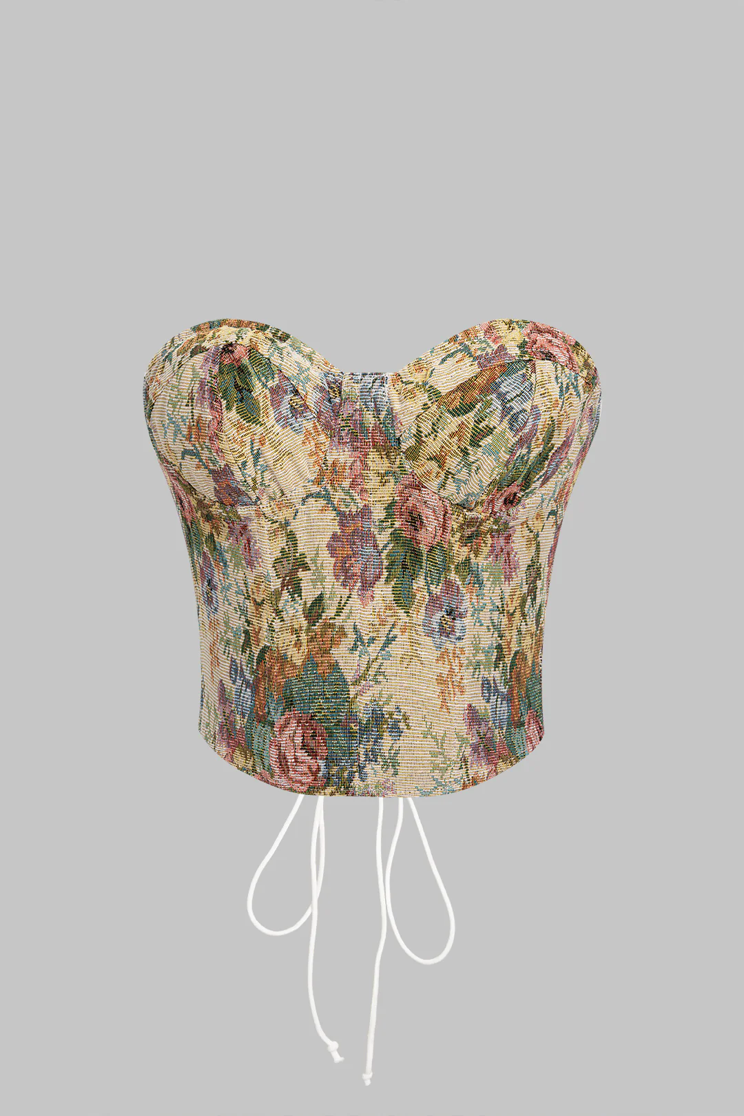 Jacquard Tie-Up Corset Tube Top - Weenar