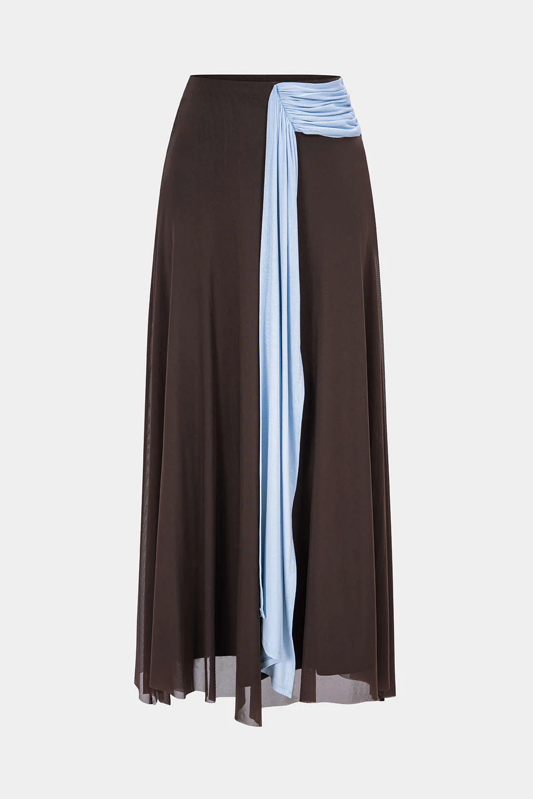 Contrast Mesh Patchwork Asymmetrical Ruched Skirt - Weenar
