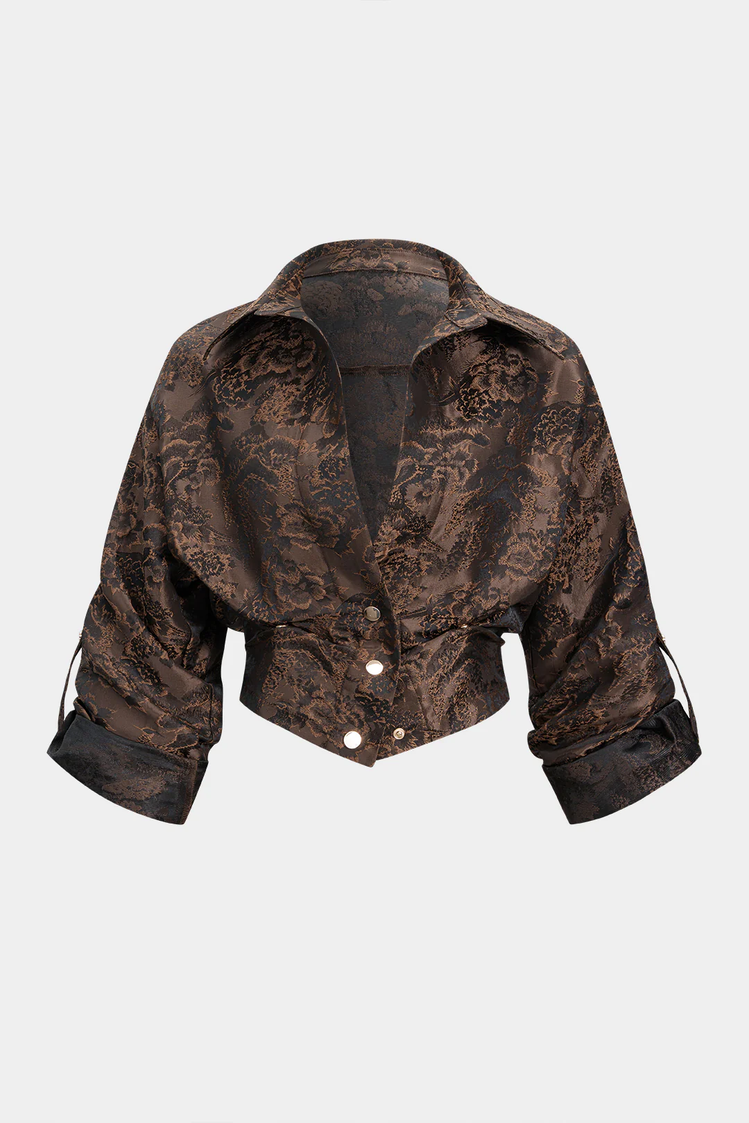 Floral Print Jacquard Smocked Long-Sleeve Shirt - Weenar