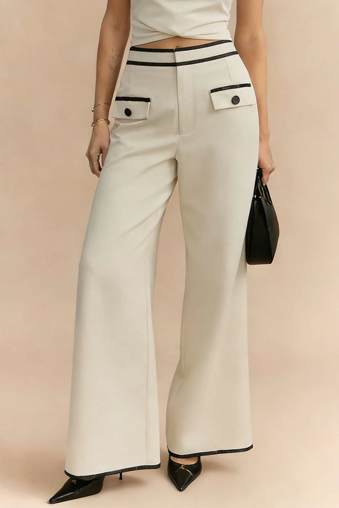 Contrast Binding Straight Leg Pants - Weenar
