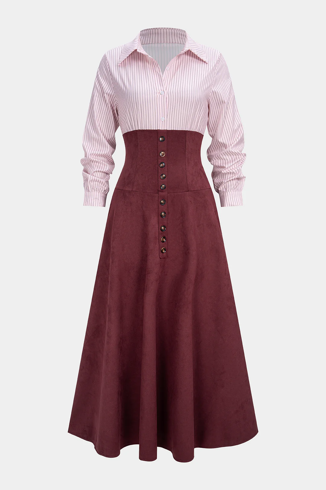 Contrast Stripes Print Ruched Long Sleeve Maxi Dress - Weenar