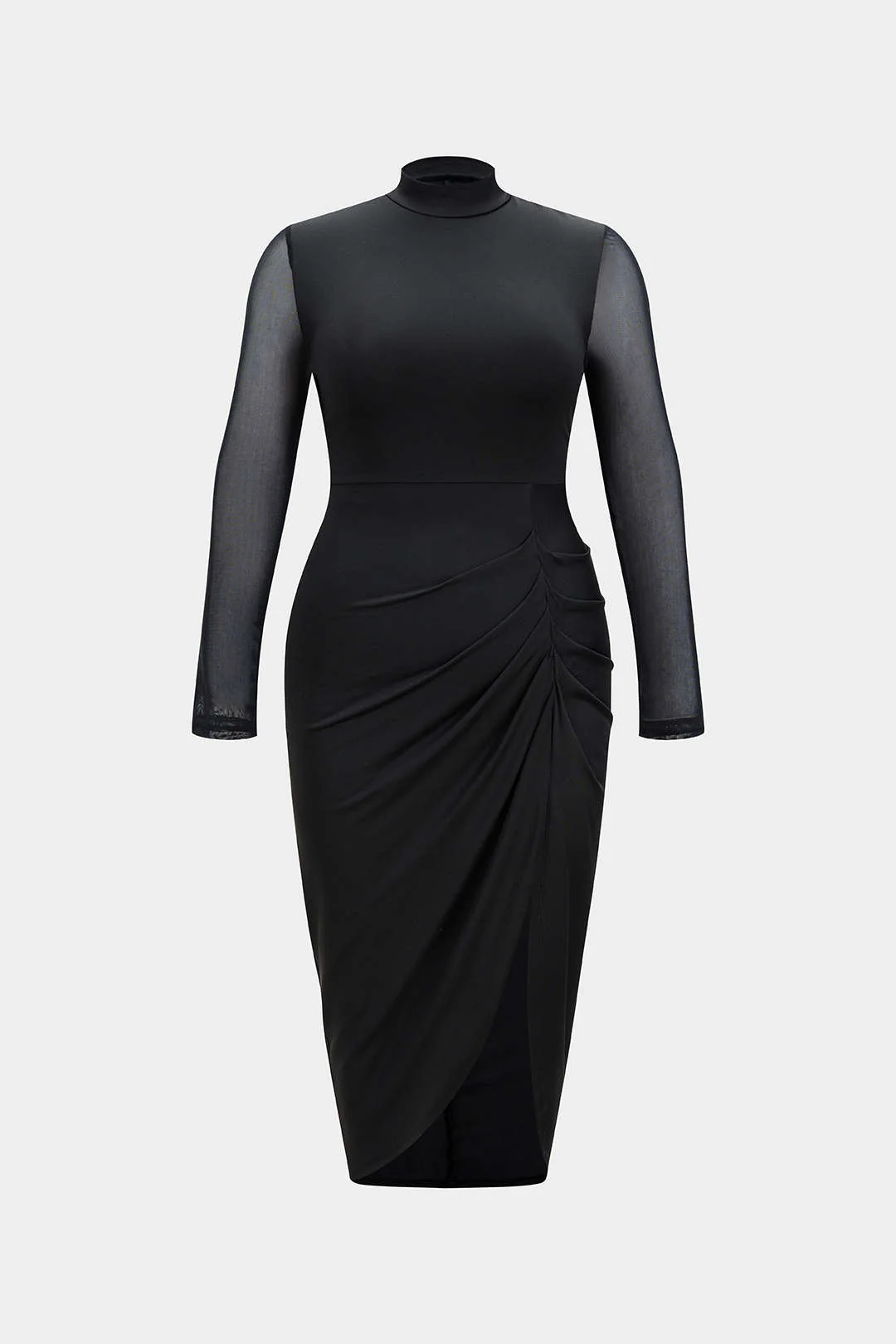 Plus Size Round Neck Patchwork Ruched Sleeveless Midi Dress - Weenar
