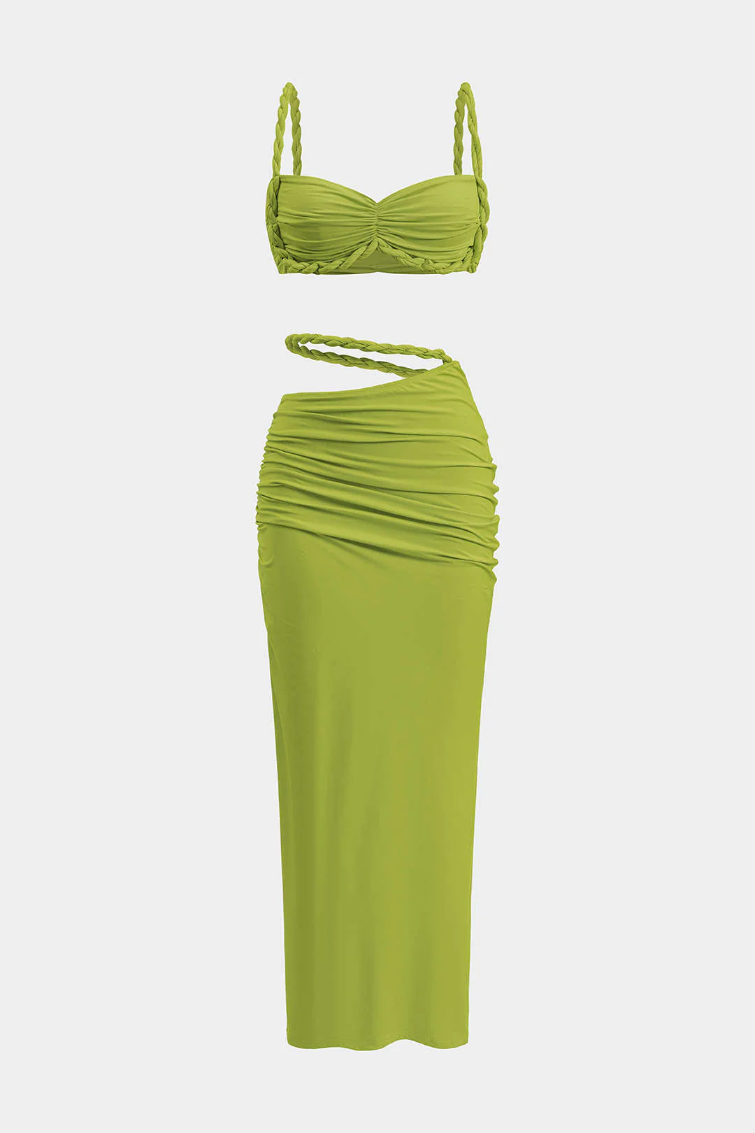Ruched Backless Cami Top And Cut Out Skirt Set - Weenar