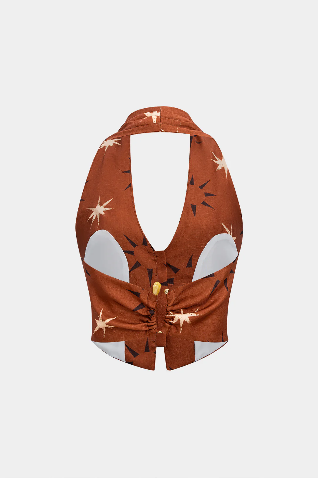 Retro Print Halter Neck Button Backless Cami Top - Weenar