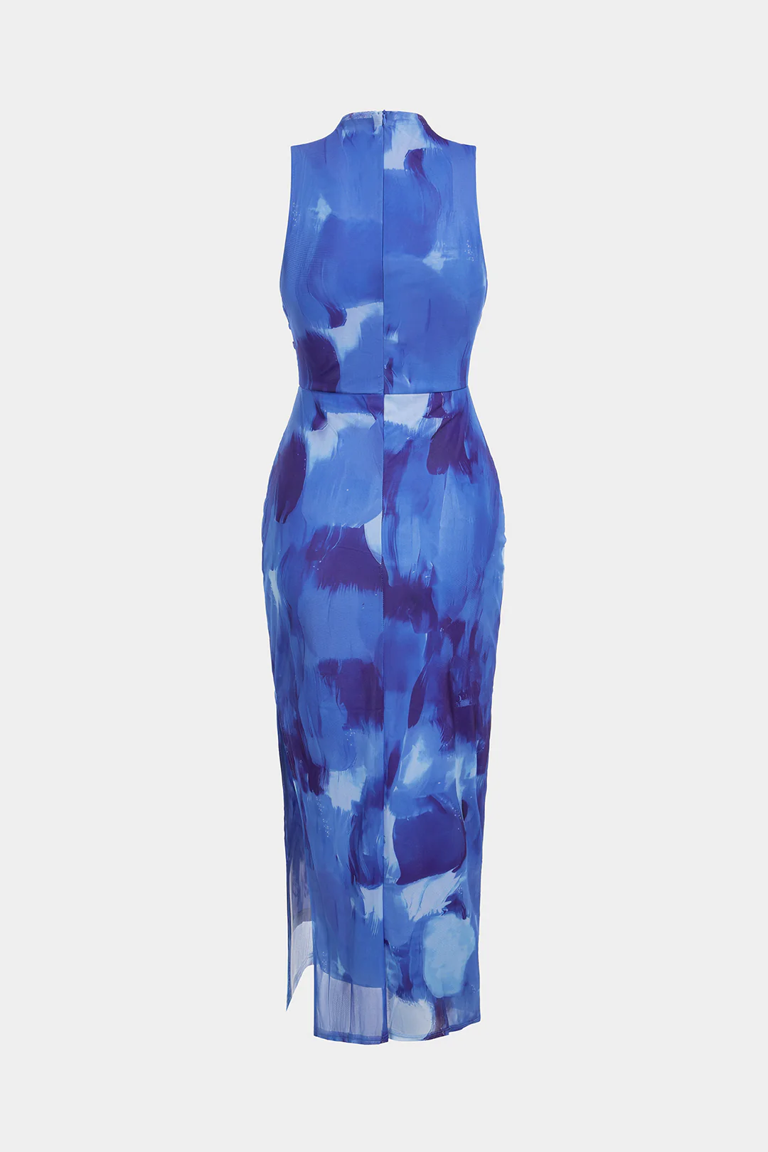 Artistic Print Mock Neck Ruched Sleeveless Maxi Dress - Weenar