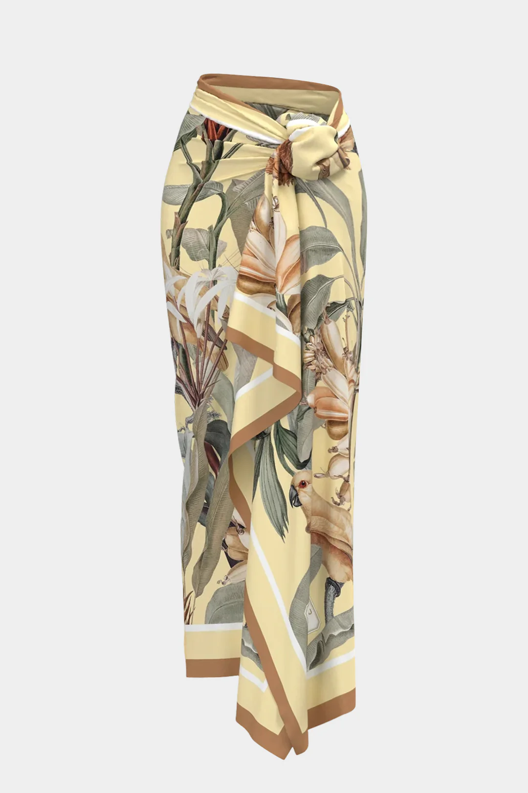 Floral Print Asymmetrical Tie Front Ruched Skirt - Weenar