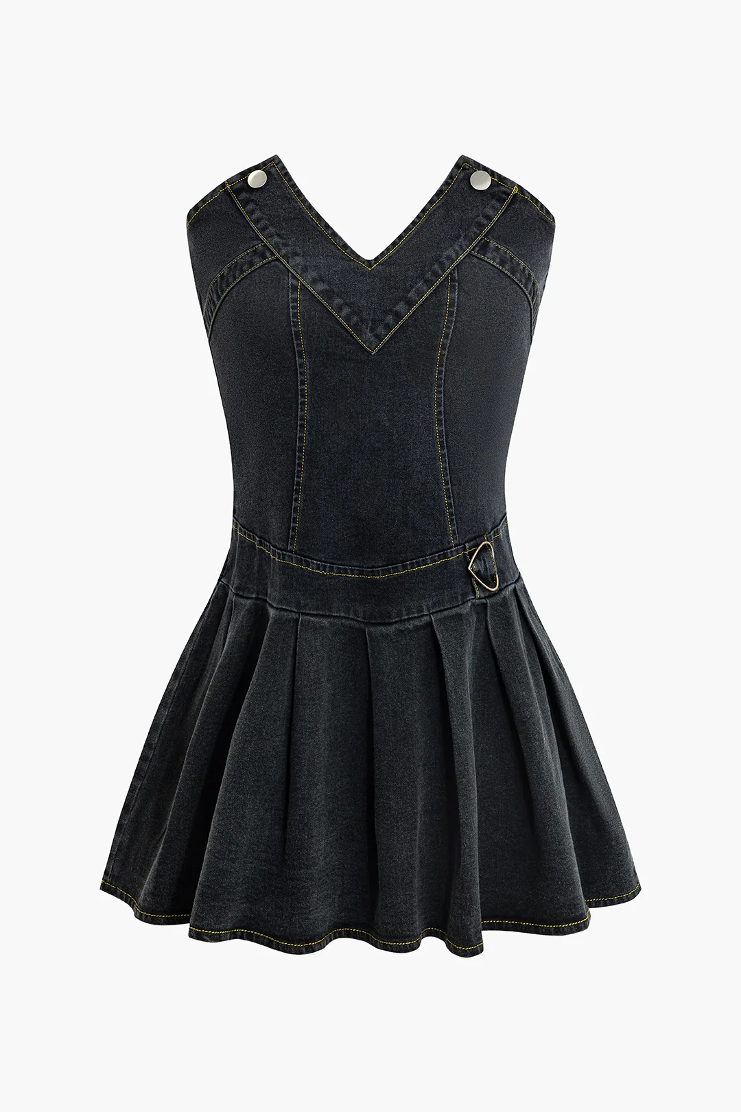 Denim V-Neck Ruched Zipper Strapless Dress - Weenar
