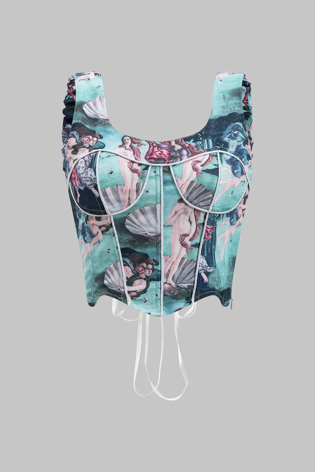 Abstract Shell Print Corset Tie-Back Tank Top - Weenar