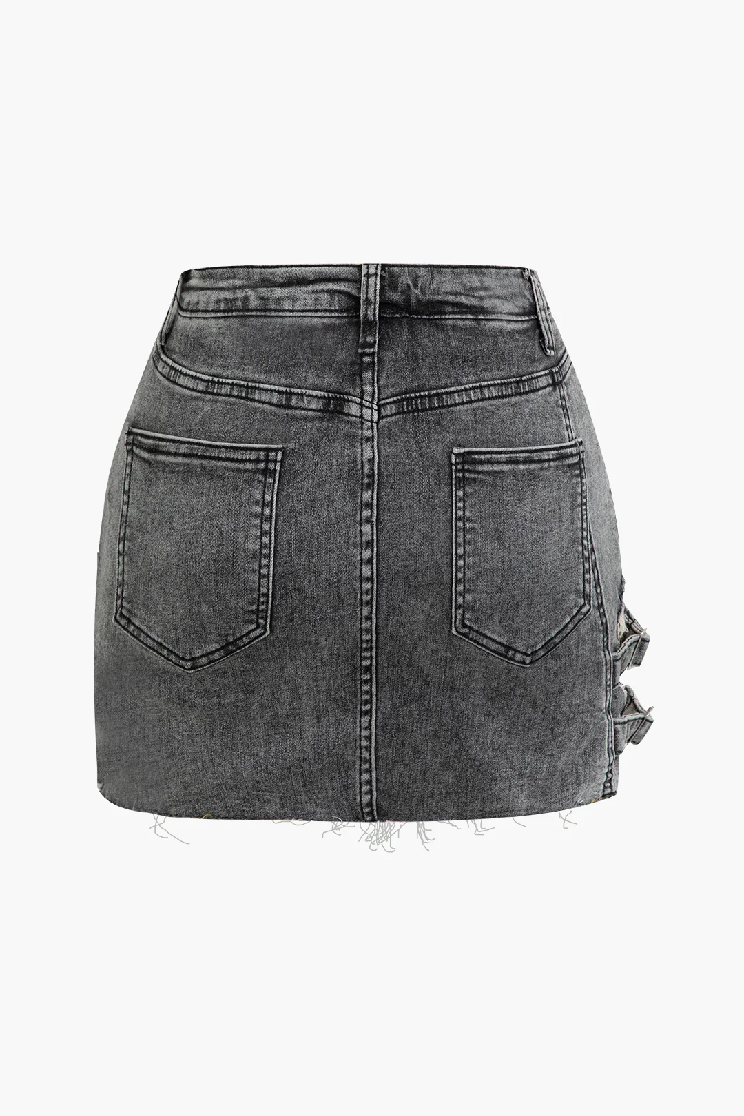 Denim Zipper Pocket Ripped Side Skirt - Weenar