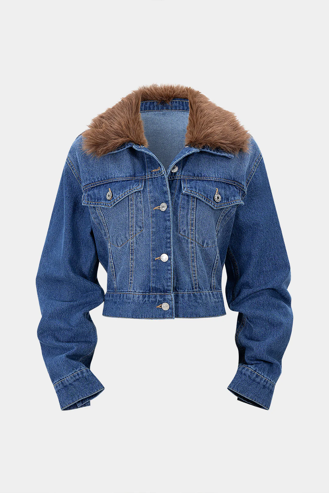 Denim Faux Fur Patchwork Lapel Jacket - Weenar