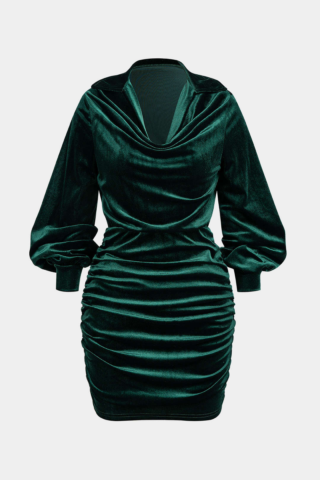 Draped Cowl Neck Velvet Long Sleeve Mini Dress - Weenar