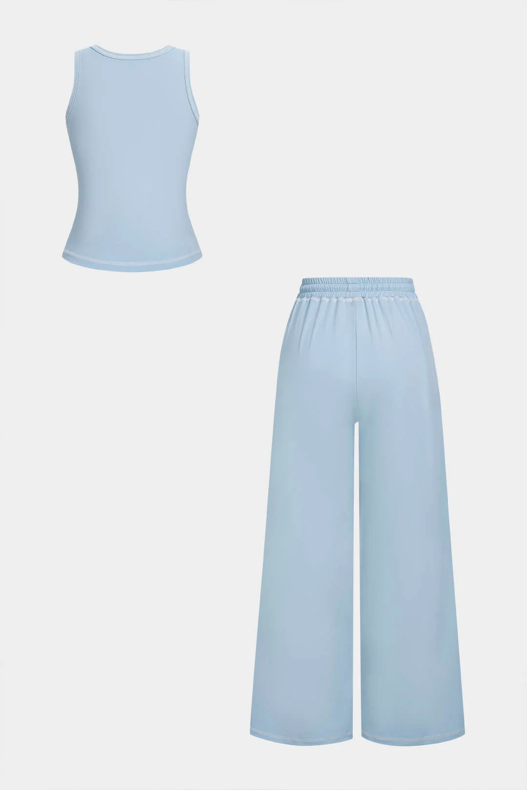 Solid U-Neck Tank Top And Wide Leg Pants Set - Weenar
