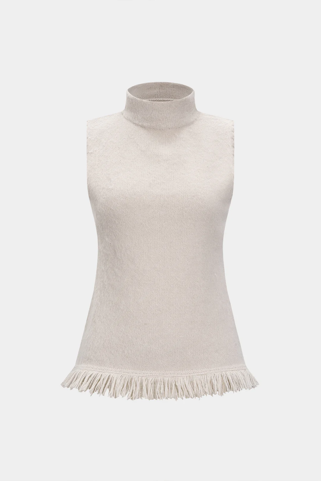 Mock Neck Fringe Hem Tank Top - Weenar