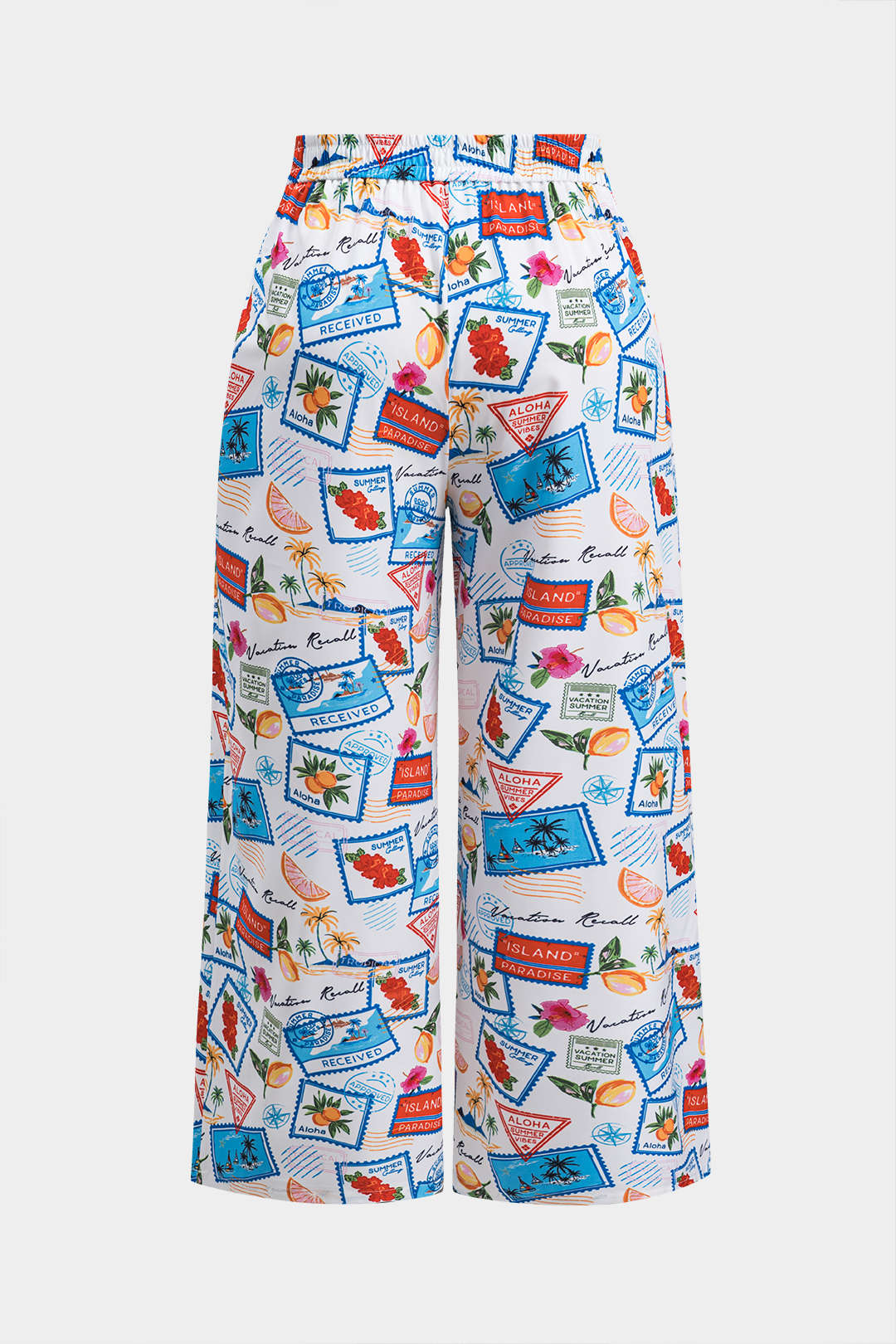 Plus Size Pop Art Print Tie Front Wide Leg Trousers - Weenar