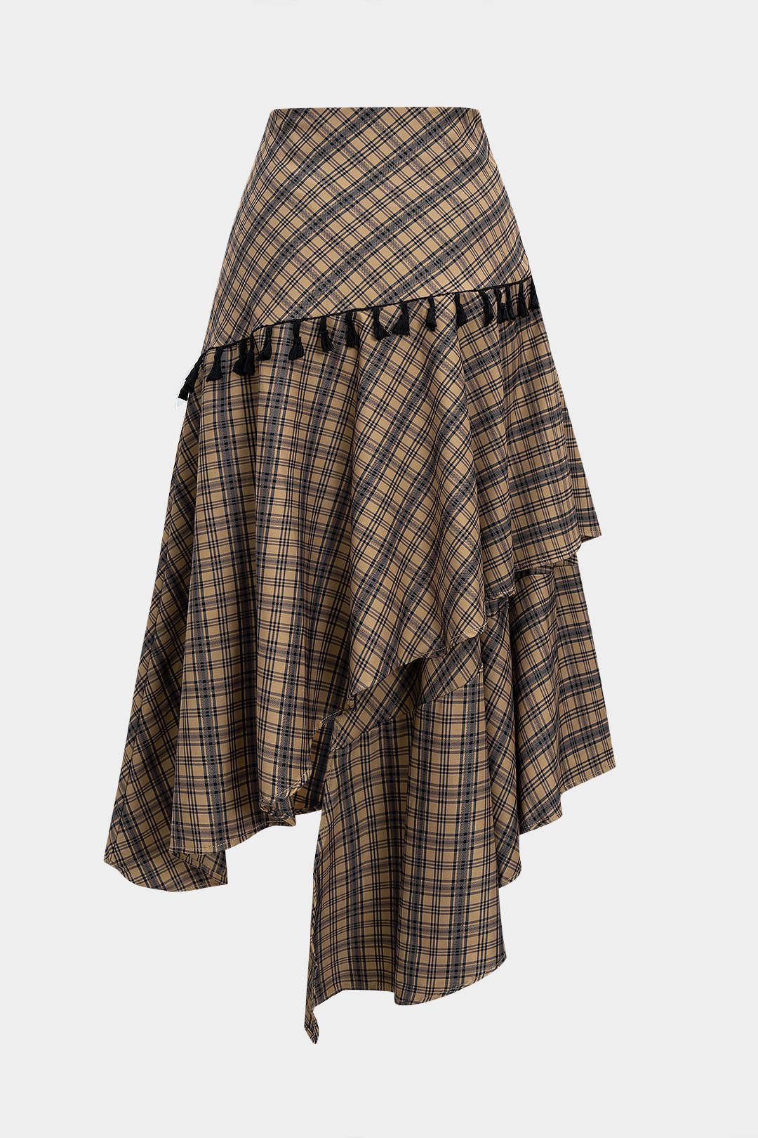 Plaid Print Tassel Asymmetrical Skirt - Weenar