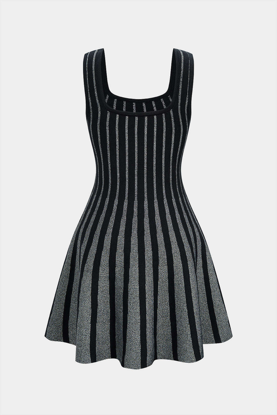 Knit Square Neck Contrast Sleeveless Dress - Weenar