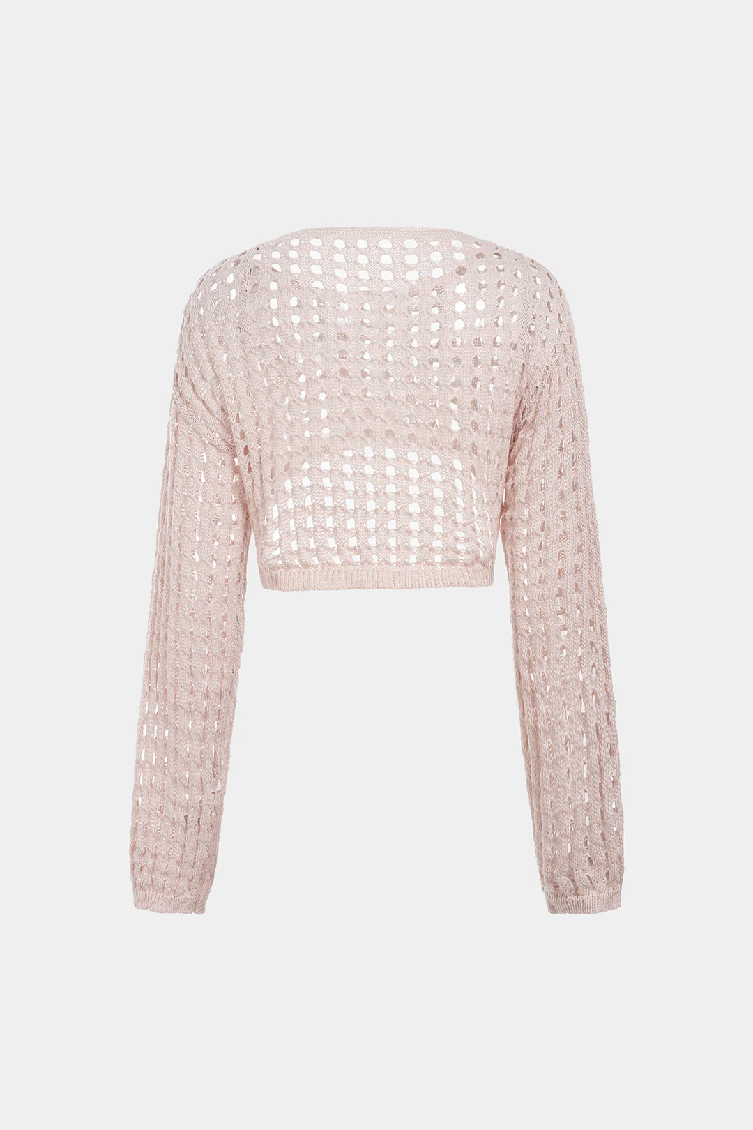 Knit Round Neck Hollow Out Long-Sleeve Cropped Top - Weenar