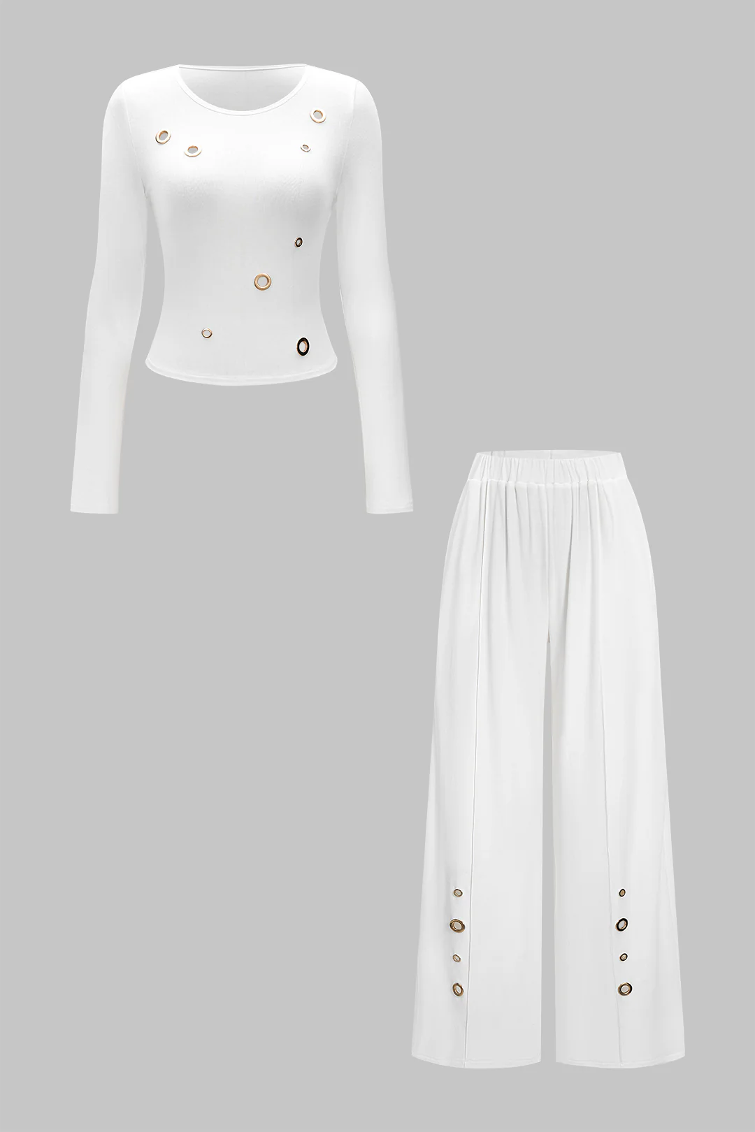 Eyelet Long-Sleeve Top And Trousers Set - Weenar
