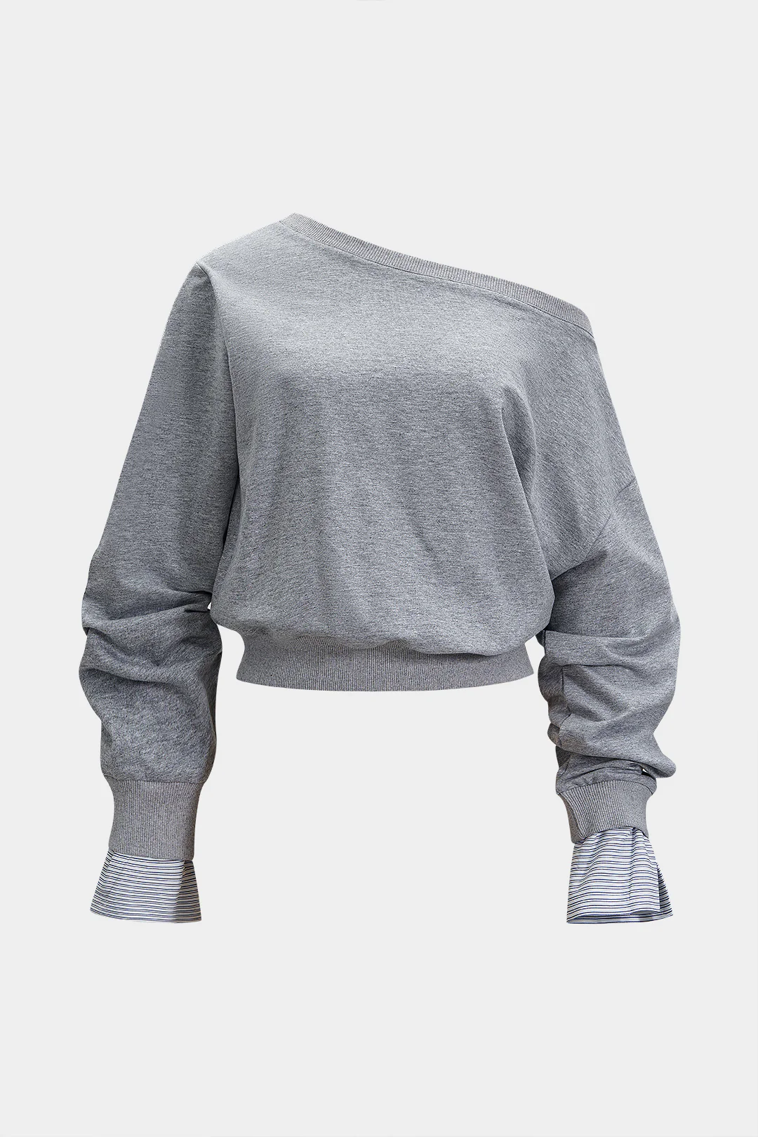 Striped Print One-Shoulder Long Sleeve Sweatshirt - Weenar