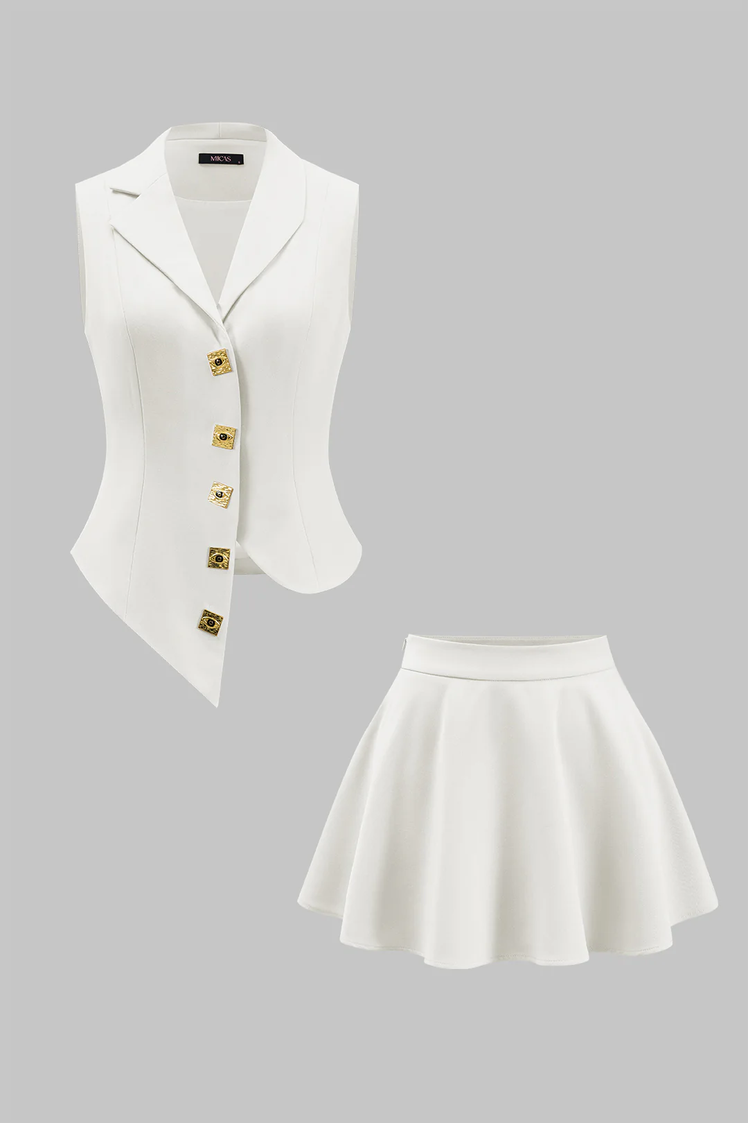 Metallic Asymmetrical Vest And Skirt Set - Weenar