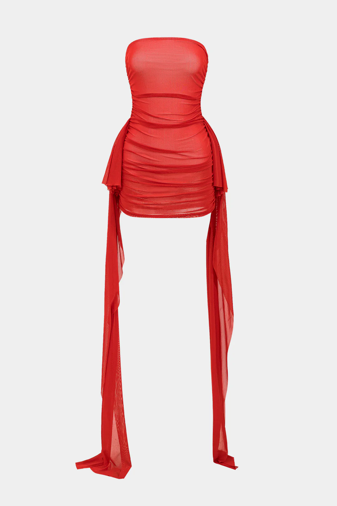 Mesh Ruched Strapless Mini Dress - Weenar