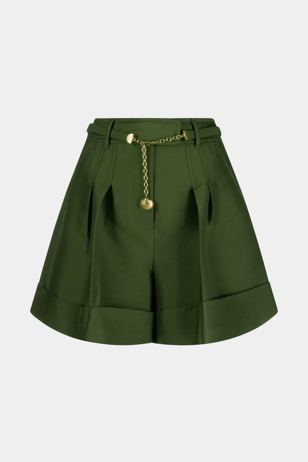 High Waist Belted Metallic Decor Wide Leg Shorts - Weenar