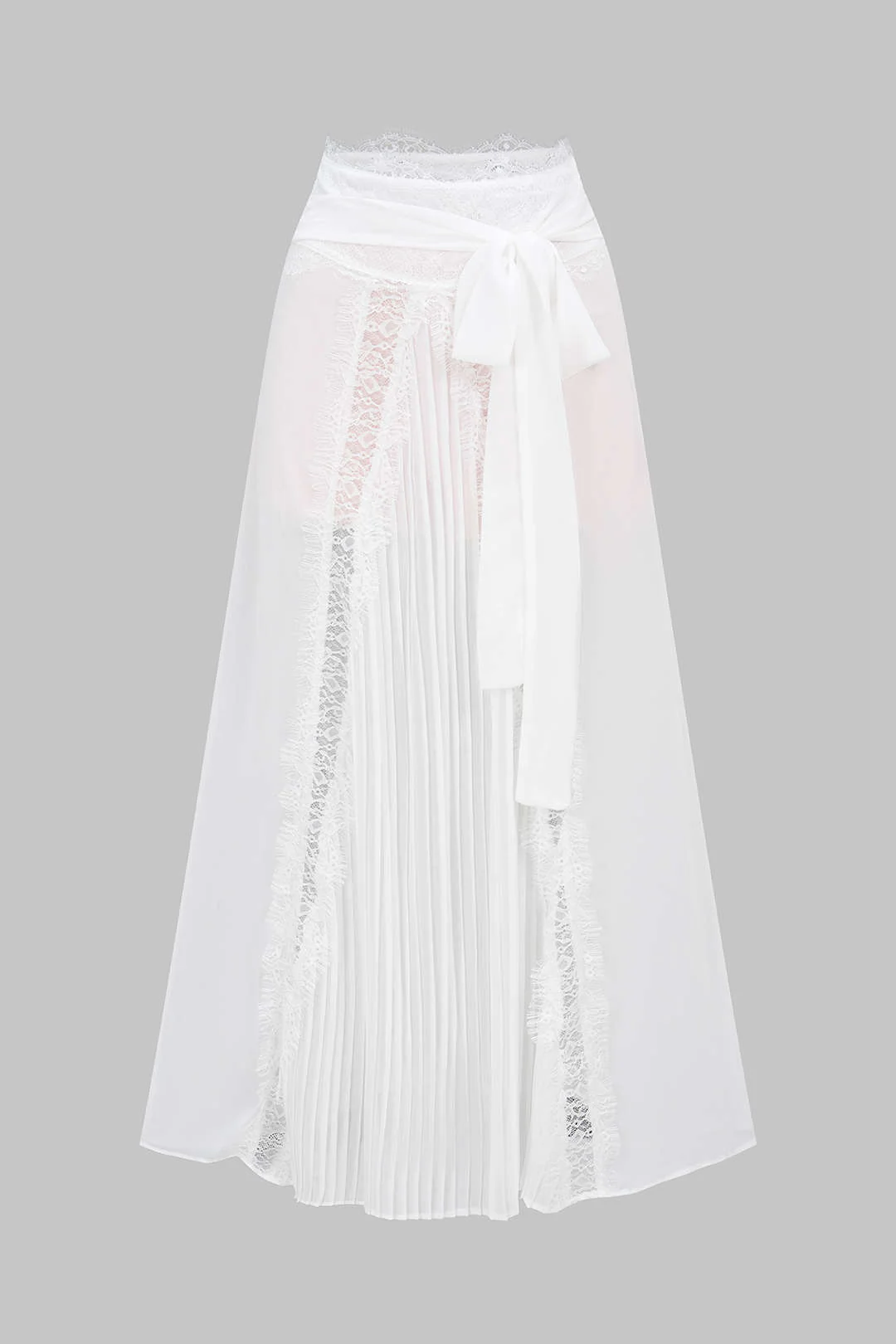Lace Tie-Up Pleated Skirt - Weenar