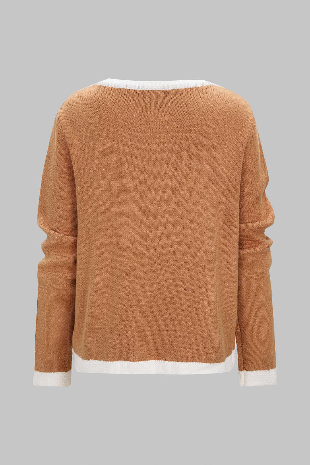 Knit Contrast Binding Round Neck Pocket Cardigan - Weenar