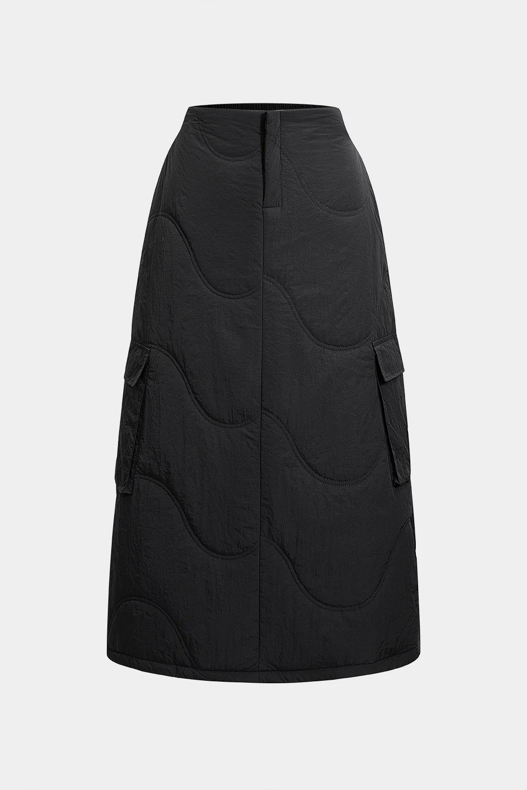 Seamdetail Shirred Waistband Pocket Skirt - Weenar