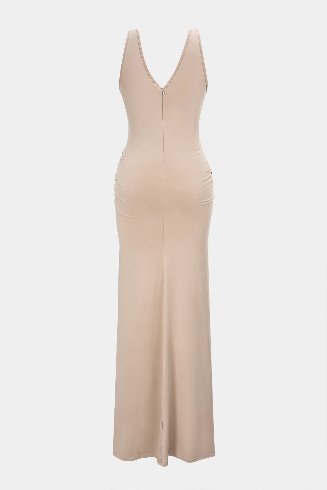 Metallic Decor Cut Out Ruched Slip Sleeveless Maxi Dress - Weenar