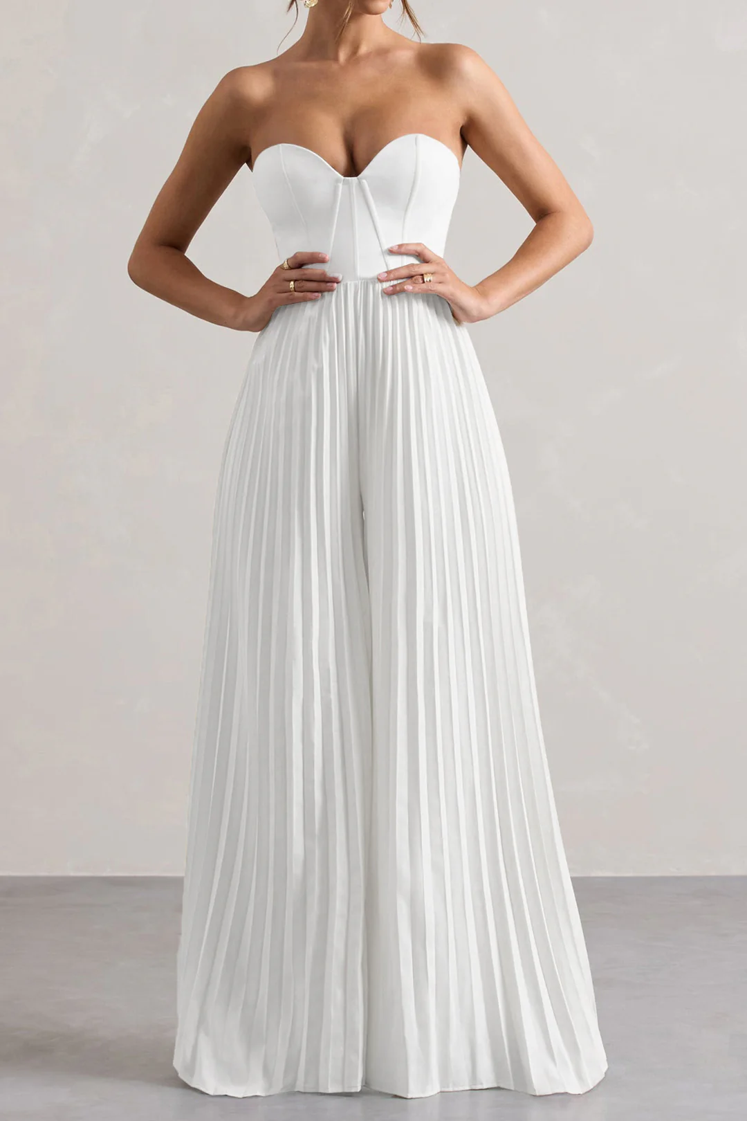 Pleated Zipper Corset Strapless Jumpsuit - Weenar
