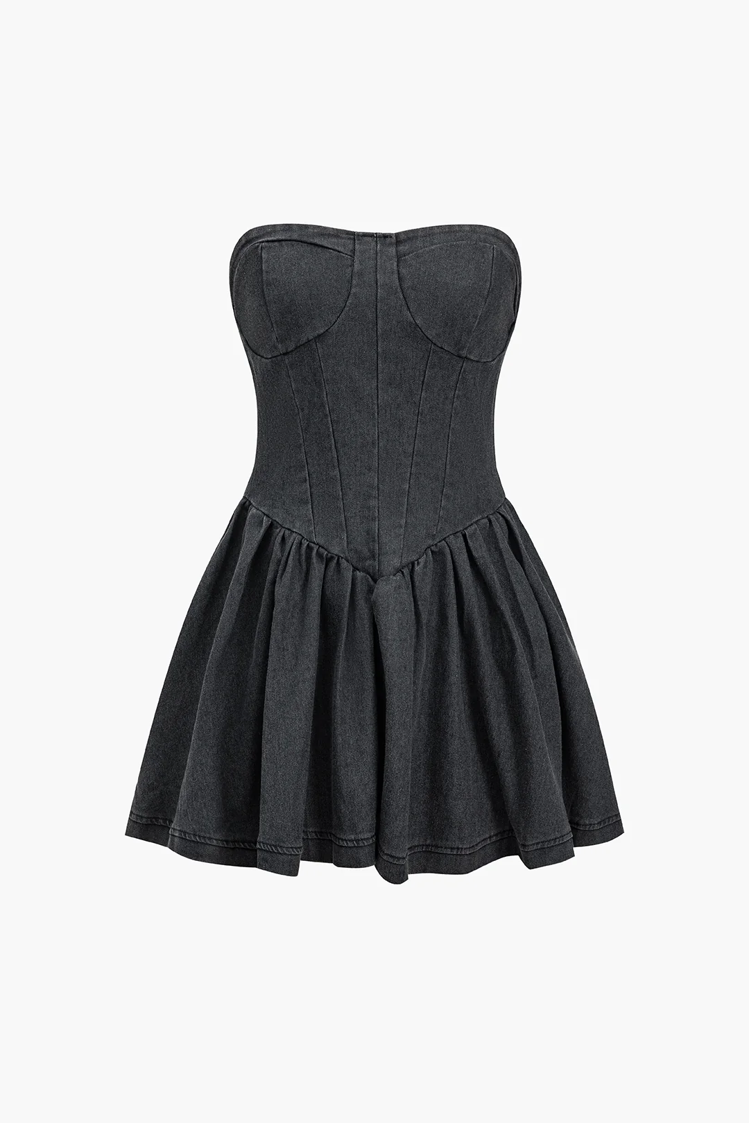 Denim Ruched Zipper Tube Top - Weenar