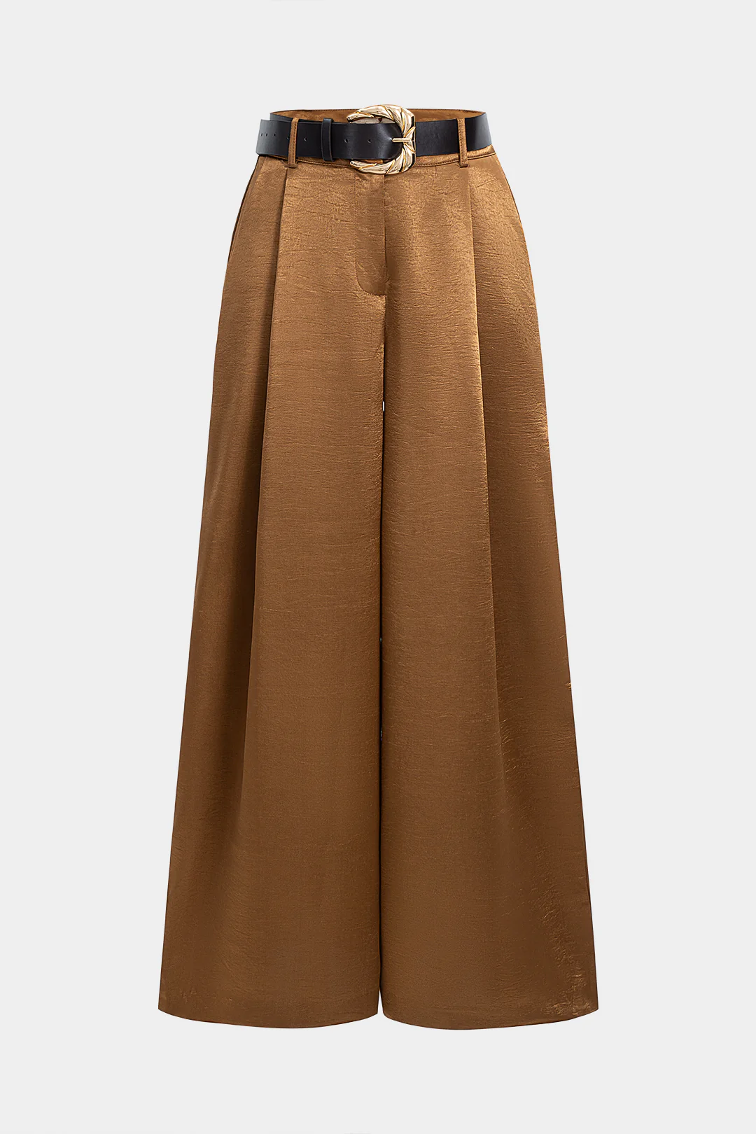 Satin Belted High Waist Trousers - Weenar