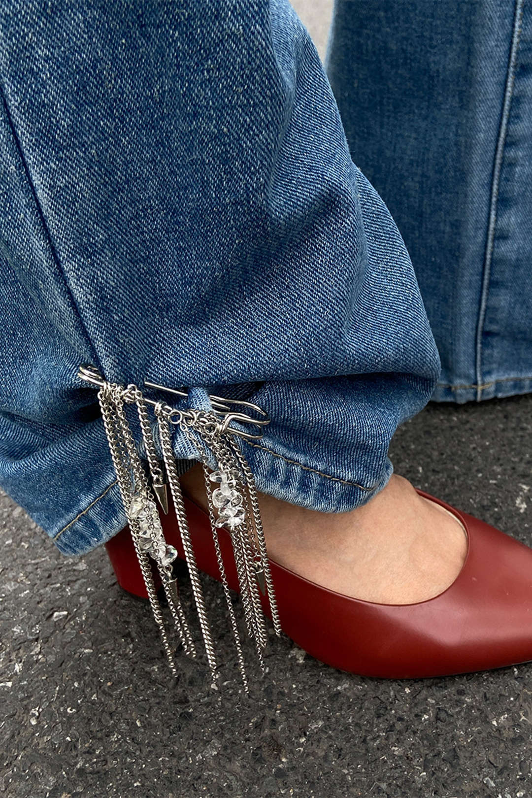 Turquoise Chain Stud Multilayer Tassel Safety Pin Anklet - Weenar