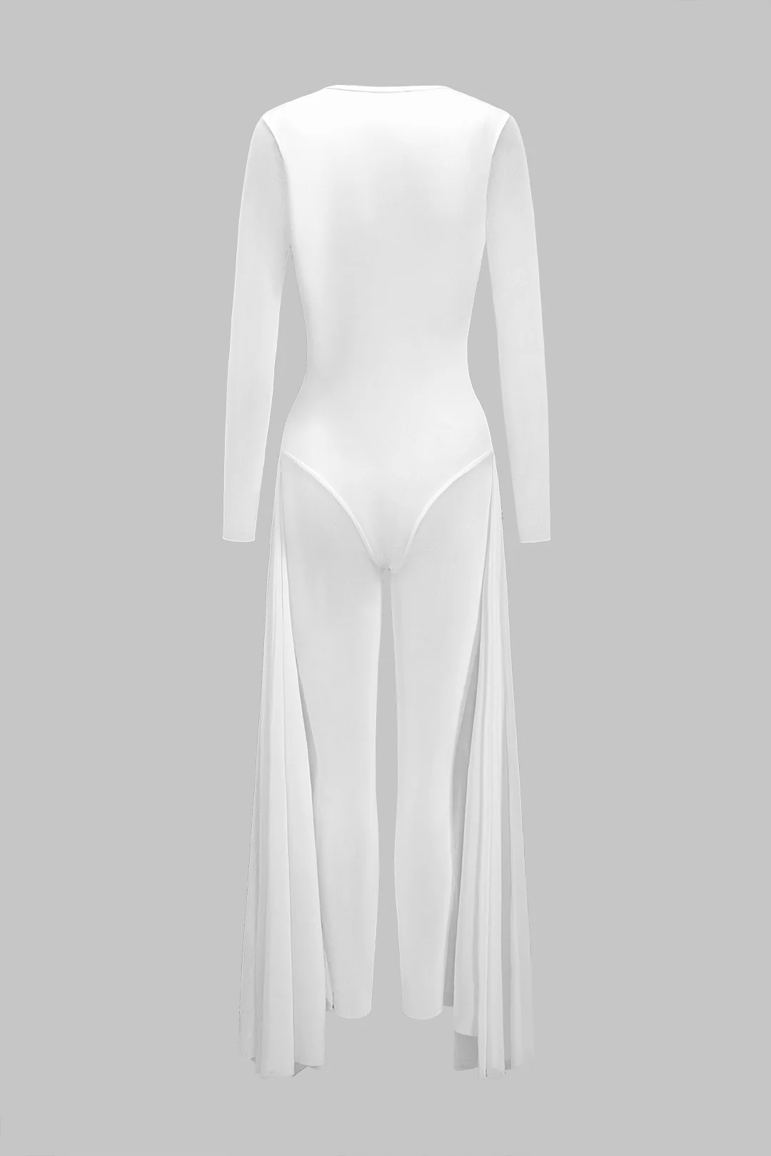 Mesh Sheer Zipper Bustier Corset Long Sleeve Jumpsuit - Weenar