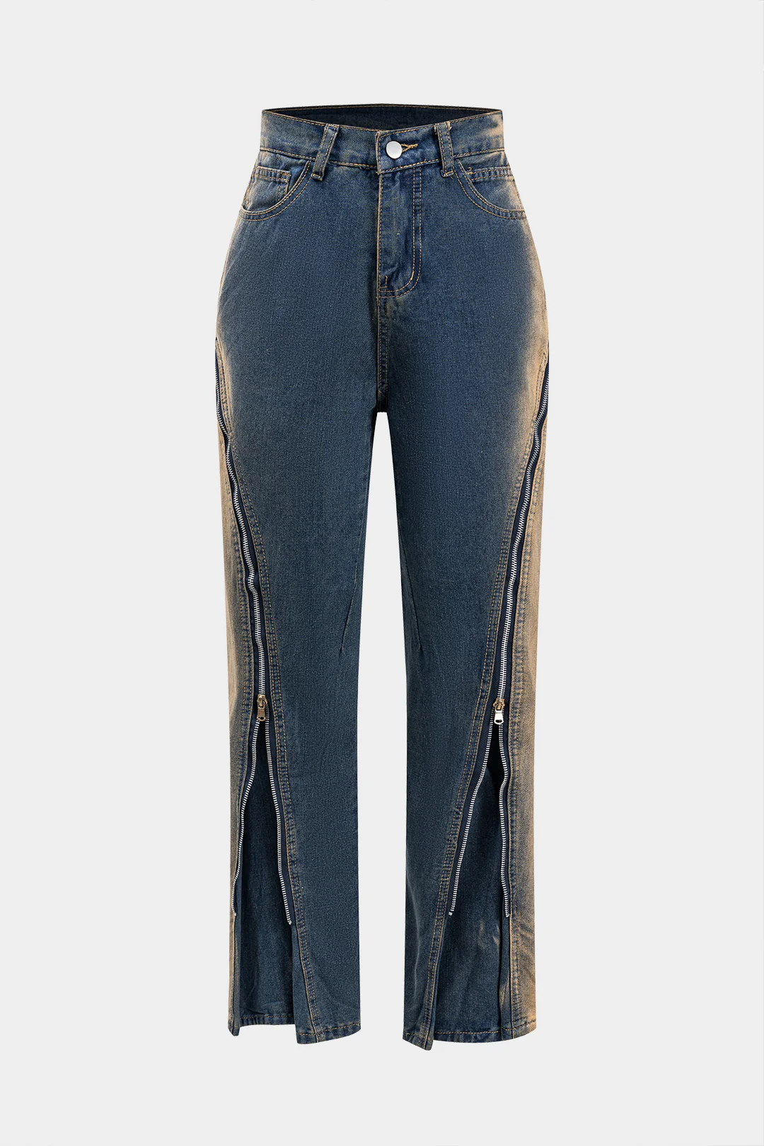 Denim Ombre Print Zipper Jeans - Weenar