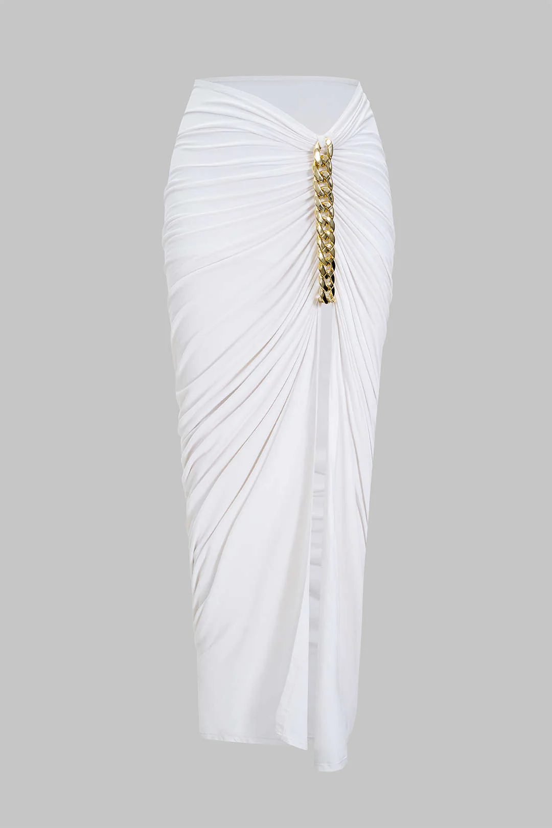 Asymmetrical Ruched Chain Side Slit Skirt - Weenar